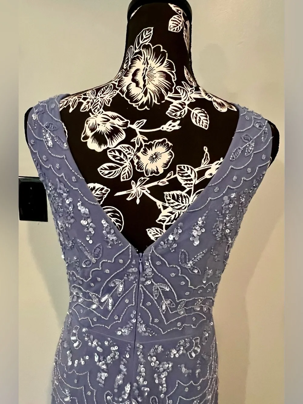 Adrianna Papell Dusty Blue V-Neck Embellished Maxi Dress - WORN ONCE- PERFECT